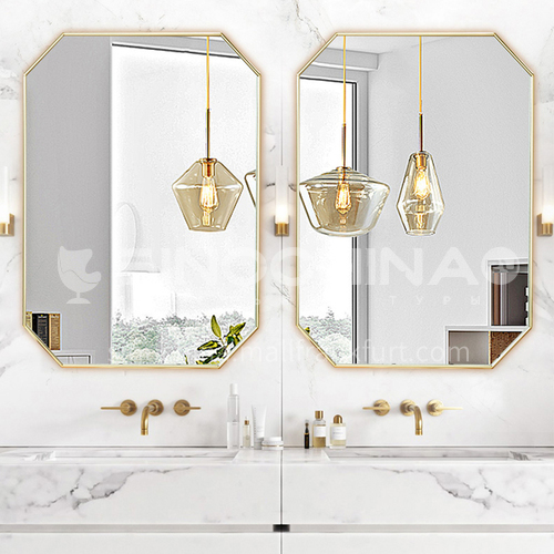 Bathroom mirror modern nordic style vanity mirror wall-mounted long mirror aluminum art octagonal mirror